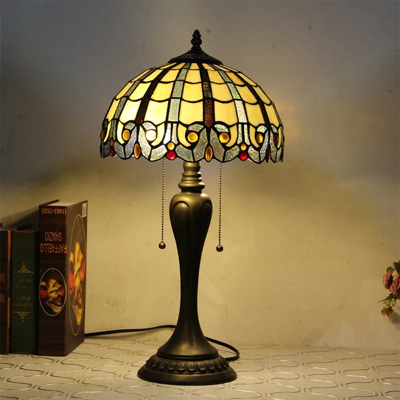 12 Inch 30cm Retro Manual Stained Glass Lampshade Tiffany Table Lamp