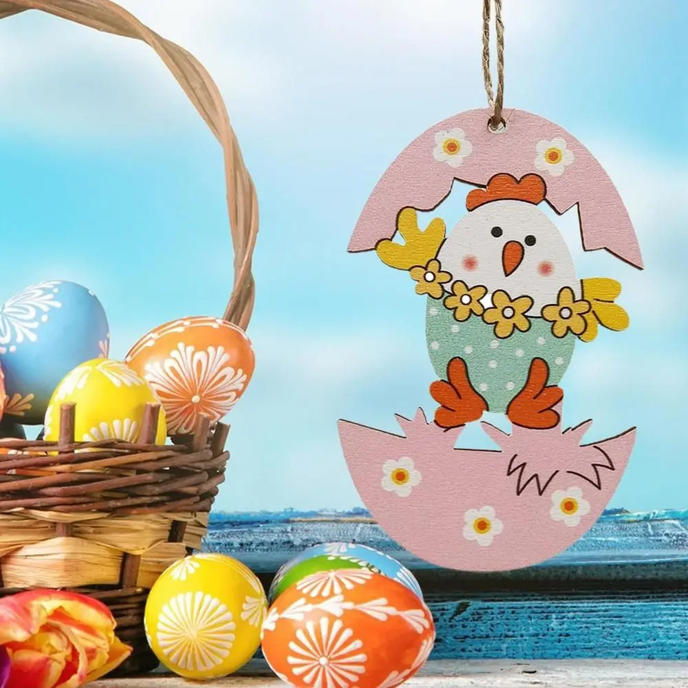 

6Pcs/set Funny DIY Easter Rabbit Pendant Cute With Rope Easter Egg Ornament Cartoon Easter Hanging Ornament Happy Easter