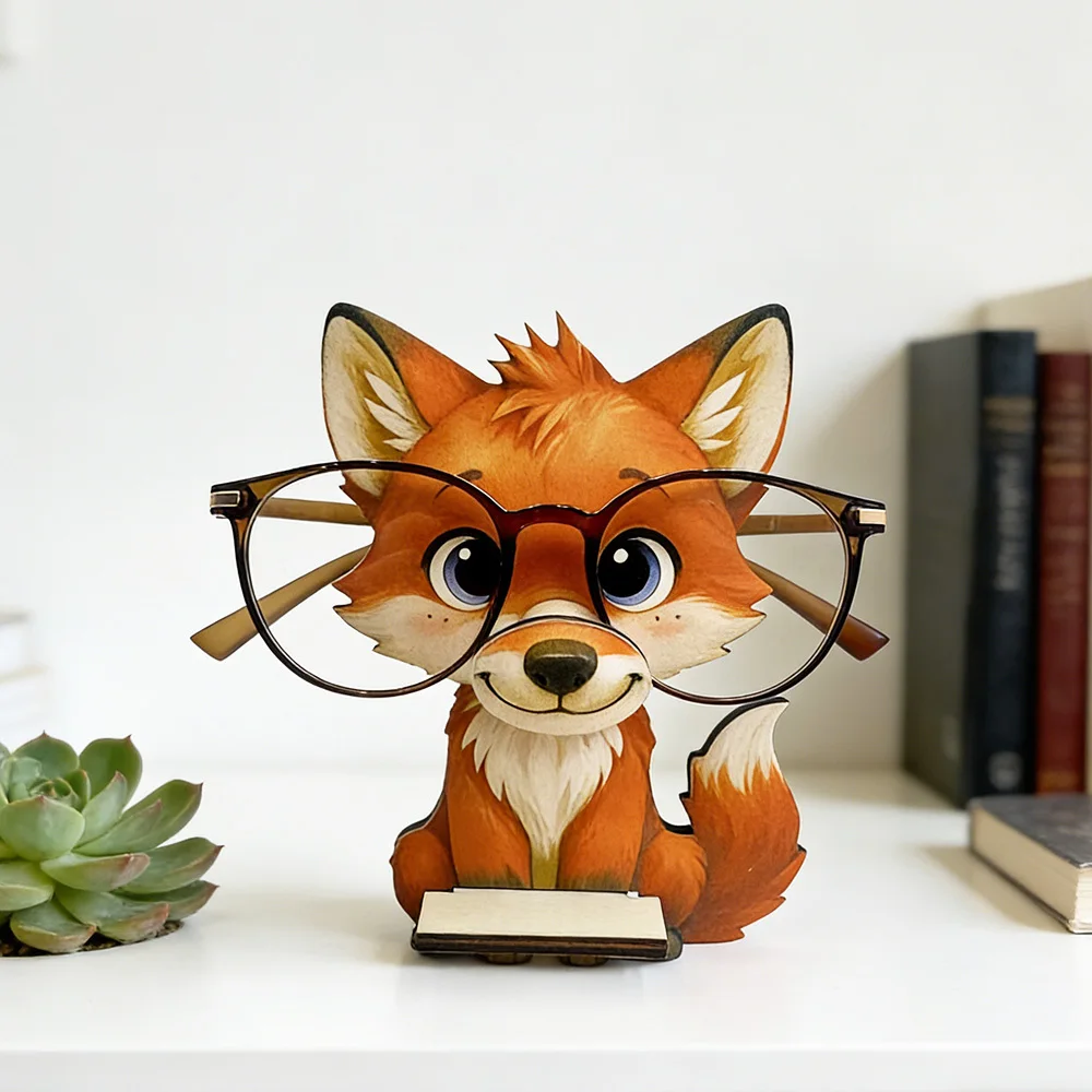Fox Cartoon Animal Style Wooden Eyeglass Holder Fun Home & Office Desktop Decor Best-Selling Multi-Functional Holiday Gift 2D