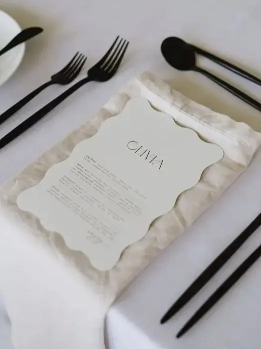 Custom Wave Shape Wedding Invitation Card Elegant Menu Baptism Christening Party Gift Packaging Decoration Business Design Print