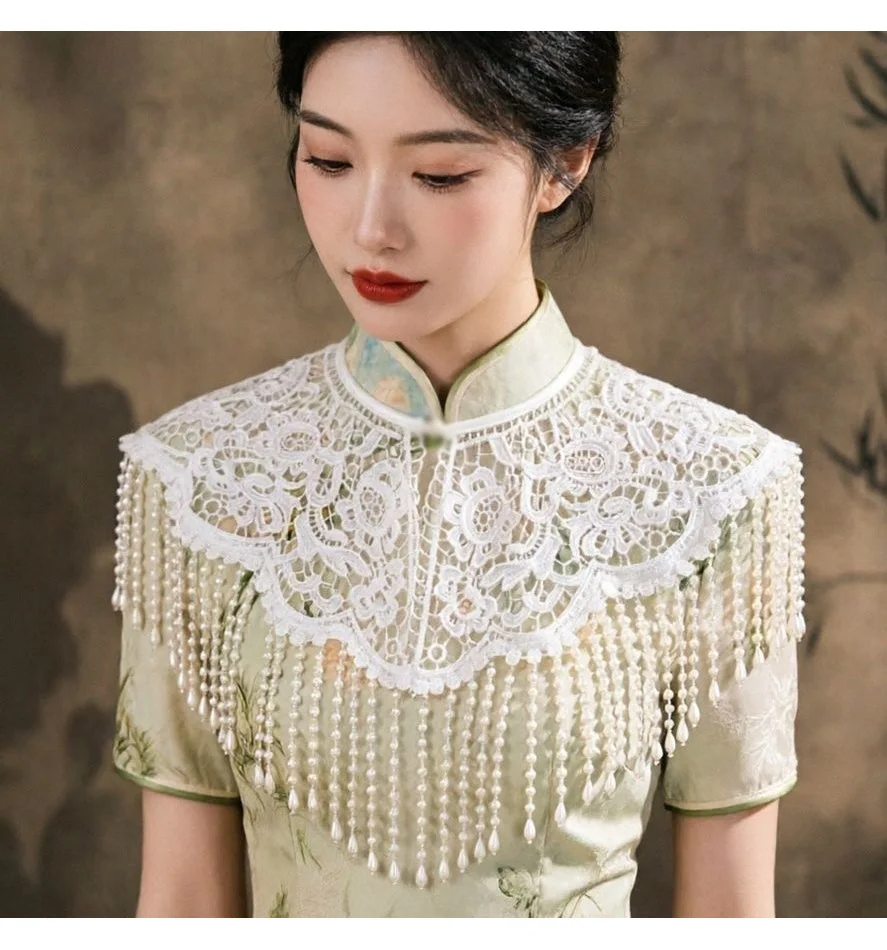 1 Piece Vintage Bridal Lace Cape, Hollow-Out Beaded Tassel Short Shoulder Cover-Up, Women's Formal Dress Accessory, Suitable for Wedding Ceremonies, Graduation Balls, Banquets, and Evening Dresses