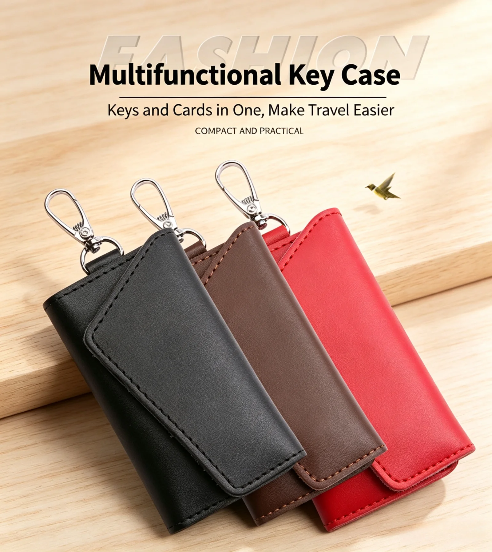 Echtes Leder Schlüsselanhänger Schlüsselhalter Organizer Tasche Autoschlüssel-Geldbörse Haushaltshelfer-Etui Mini-Kartenetui für Männer und Frauen Hochwertiges Geschenk – Detail 1