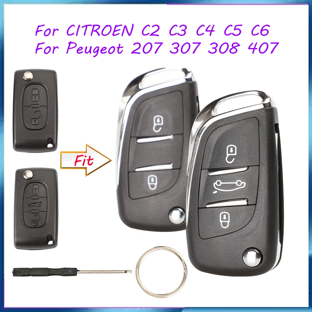 Jingyuqin New 2 Button Modified Flip Folding Key Shell Case For CITROEN C2 C3 C4 C5 C6 Peugeot 207 307 308 407 807 CE536