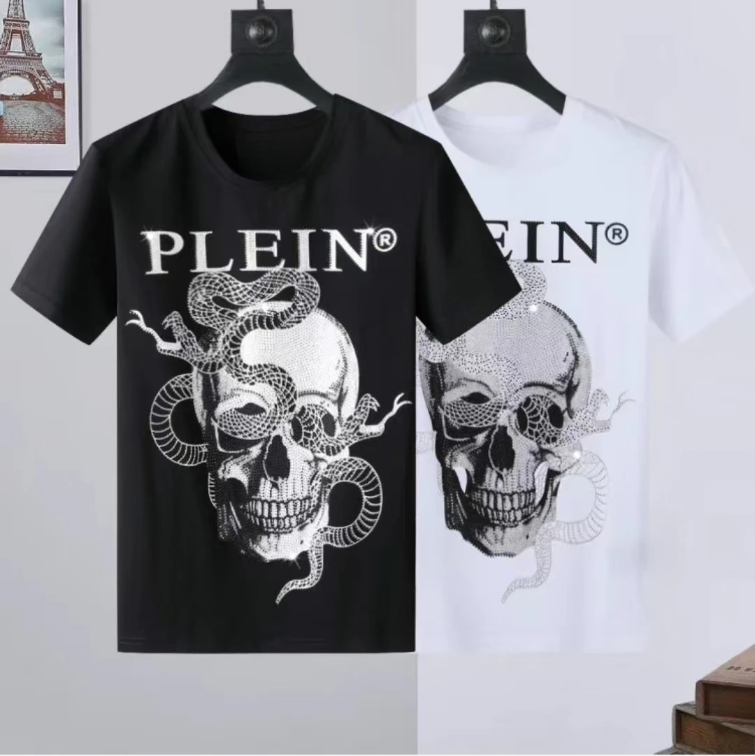 European Trendy Brand PP Philip Hot Diamond Dragon Pattern Skull Short Sleeve Men's and Women's Personalized Slim T-shirt