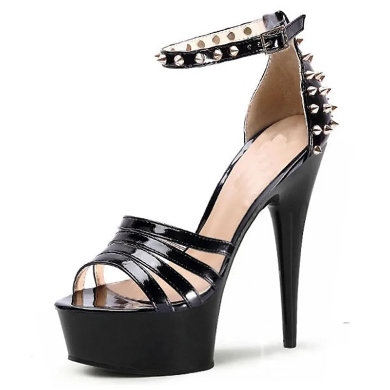 

15cm Stiletto Sandals, Sexy Rivet Stage Straps Sexy Feet Naked Straps 6in Club Party dance shoes