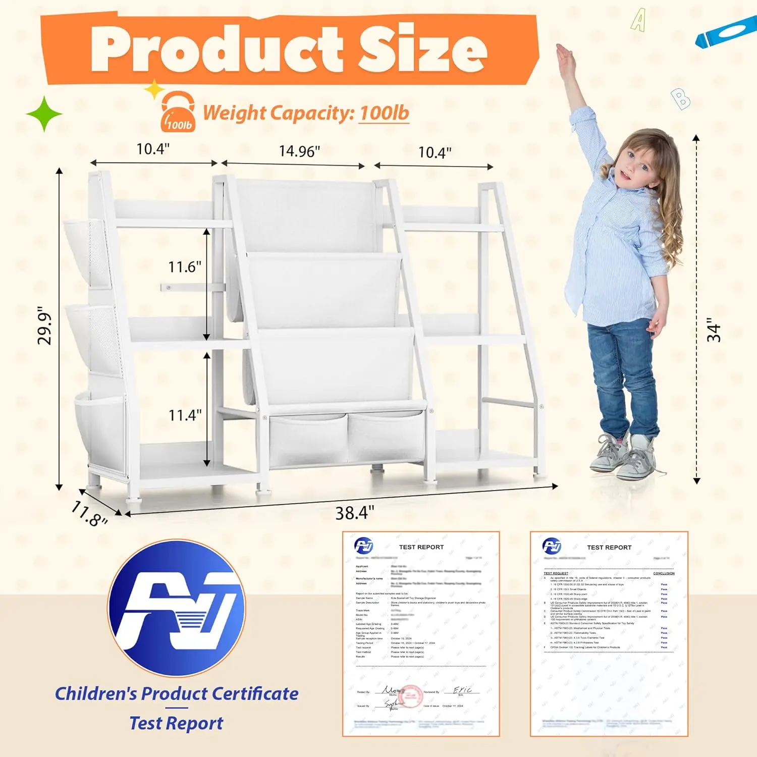 Scaffale per bambini a 3 livelli e organizer per giocattoli: libreria Montessori bianca per riporre la cameretta dei bambini