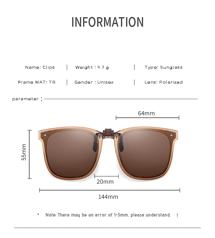 Faltbare tragbare Sonnenbrille clips polarisiert uv400 anti uva uvb übergroße quadratische hoch klappbare Sonnenbrille lentes de sol mujer – Detail 8
