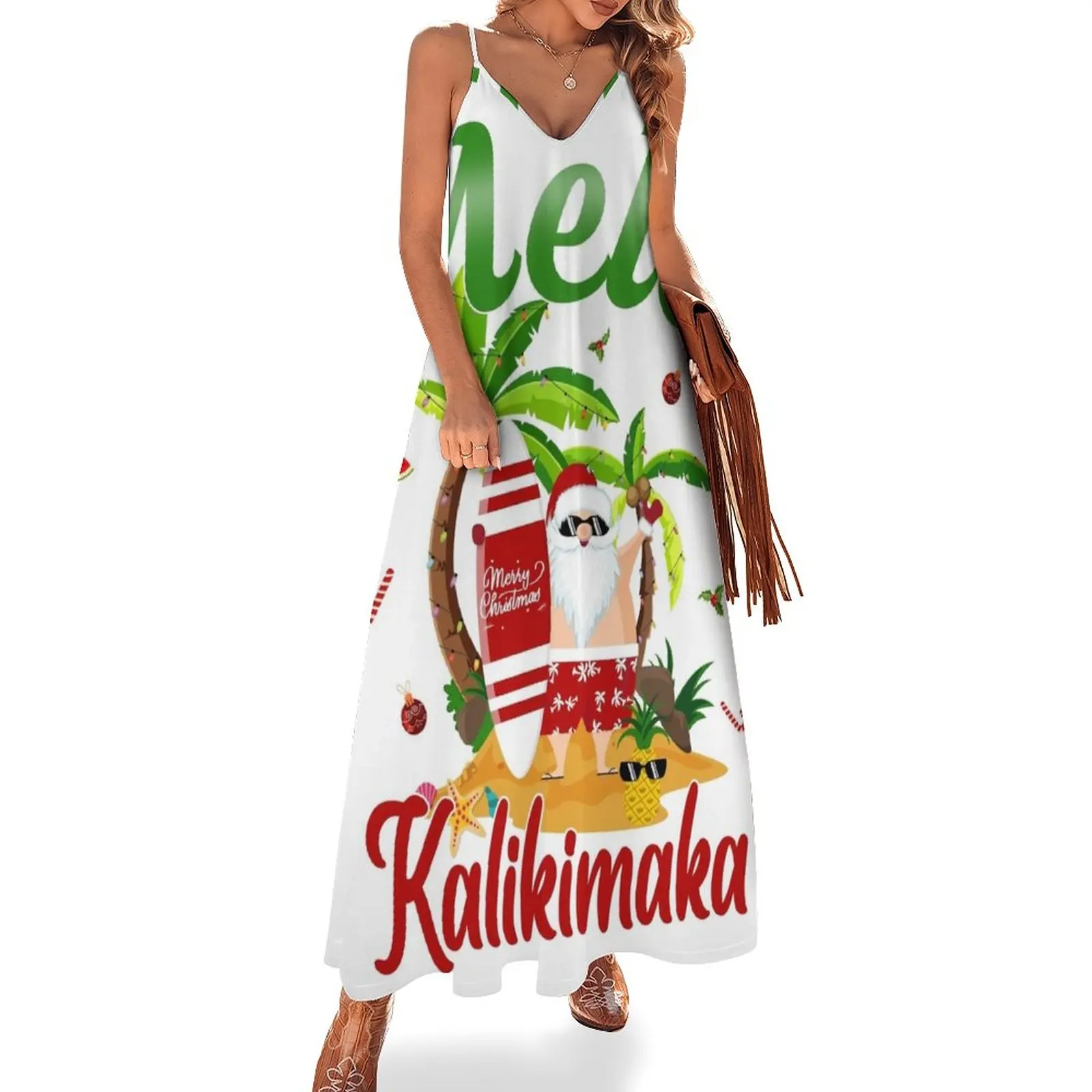 

Mele Kalikimaka Hawaiian Christmas Hawaii Surfing Santa Sleeveless Dress Clothing summer woman dress 2024 Woman's evening dress