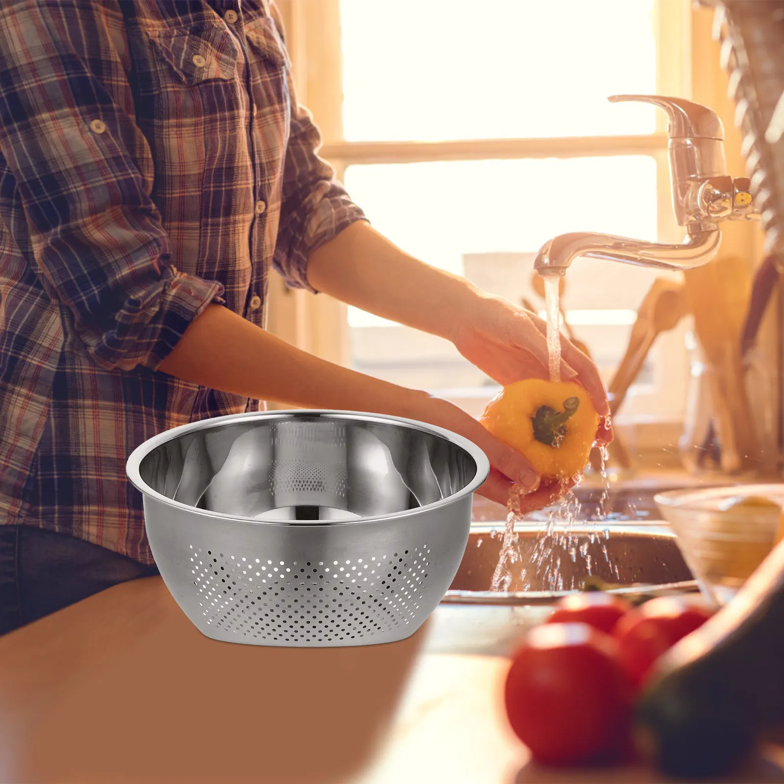 Stainless Steel Rice Washing Drain Basket Inclined Bottom Fast Drying Kitchen Sink Colander Strainer