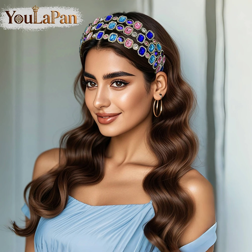 youlapan-多層カラフルなラインストーンヘッドバンドバロックヘアフープ女性のための高級ウェディングパーティーブライダルヘアアクセサリー-a240