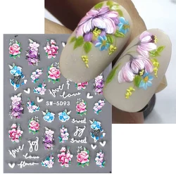 5D Embossed Nail Art Sticker Vintage Flowers Petals Metallic Lines Lemon Wedding Engraved Decals Summer Manicure Sliders JISW-5D