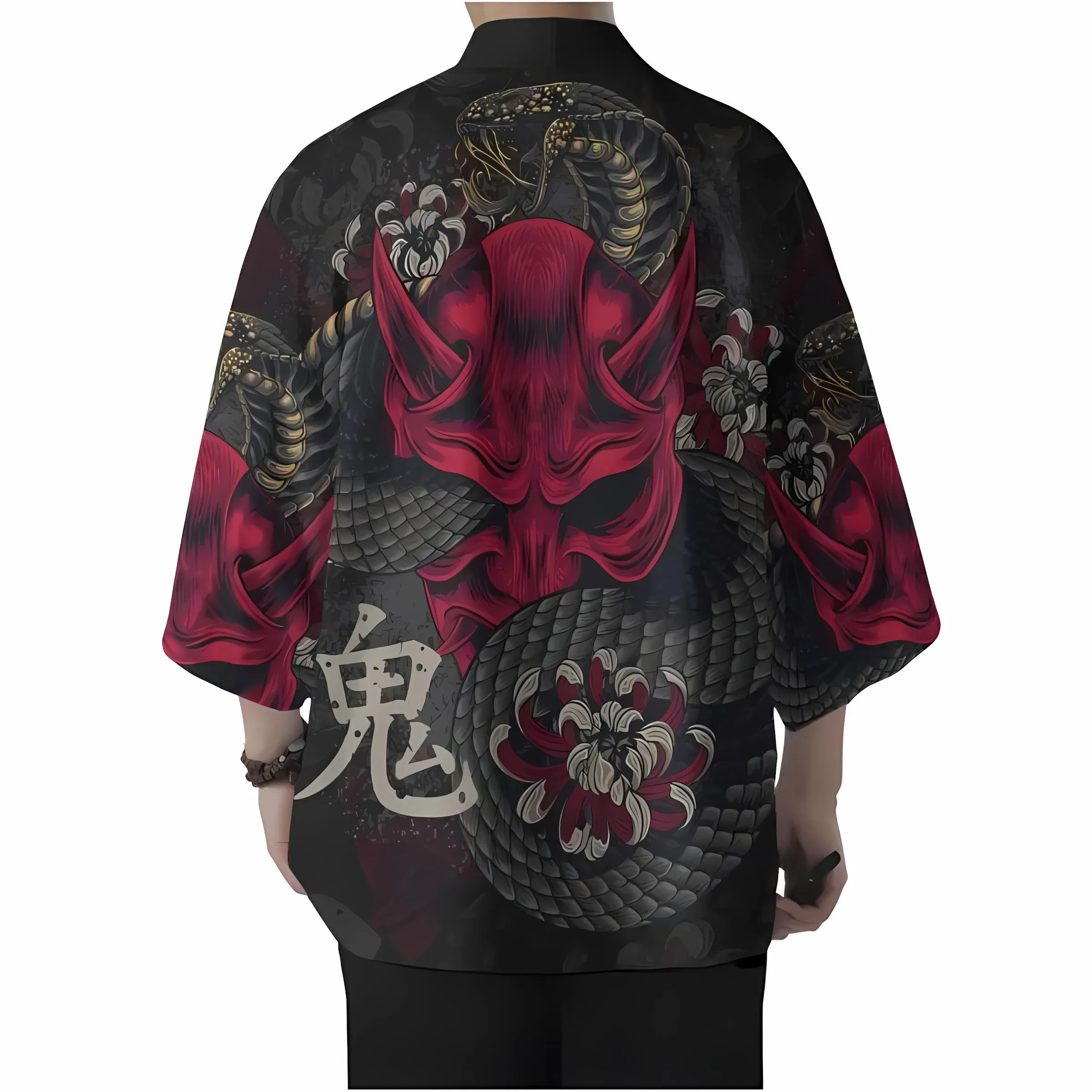 2026 Summer New Men's Kimono with 3D Chinese Character Pattern Print for Street Casual Fashion Comfortable Soft Breathable