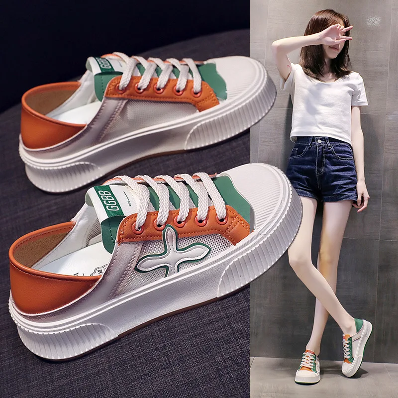 

Женские кроссовки на массивной платформе, брендовая модная обувь для скейтборда, Повседневная дышащая обувь на плоской подошве, летняя обувь с вырезами