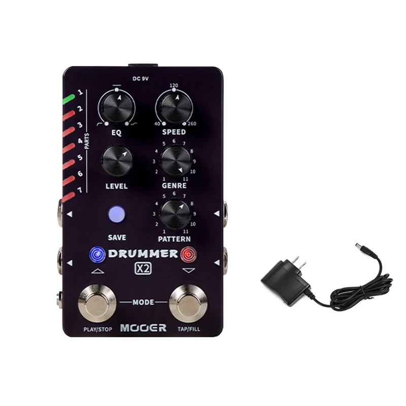 Mooer Drummer X2 Guitar Pedal Stereo Drum Machine Effect Pedal with FILL Function TAP TEMPO EQ Knob Drummer Pedal