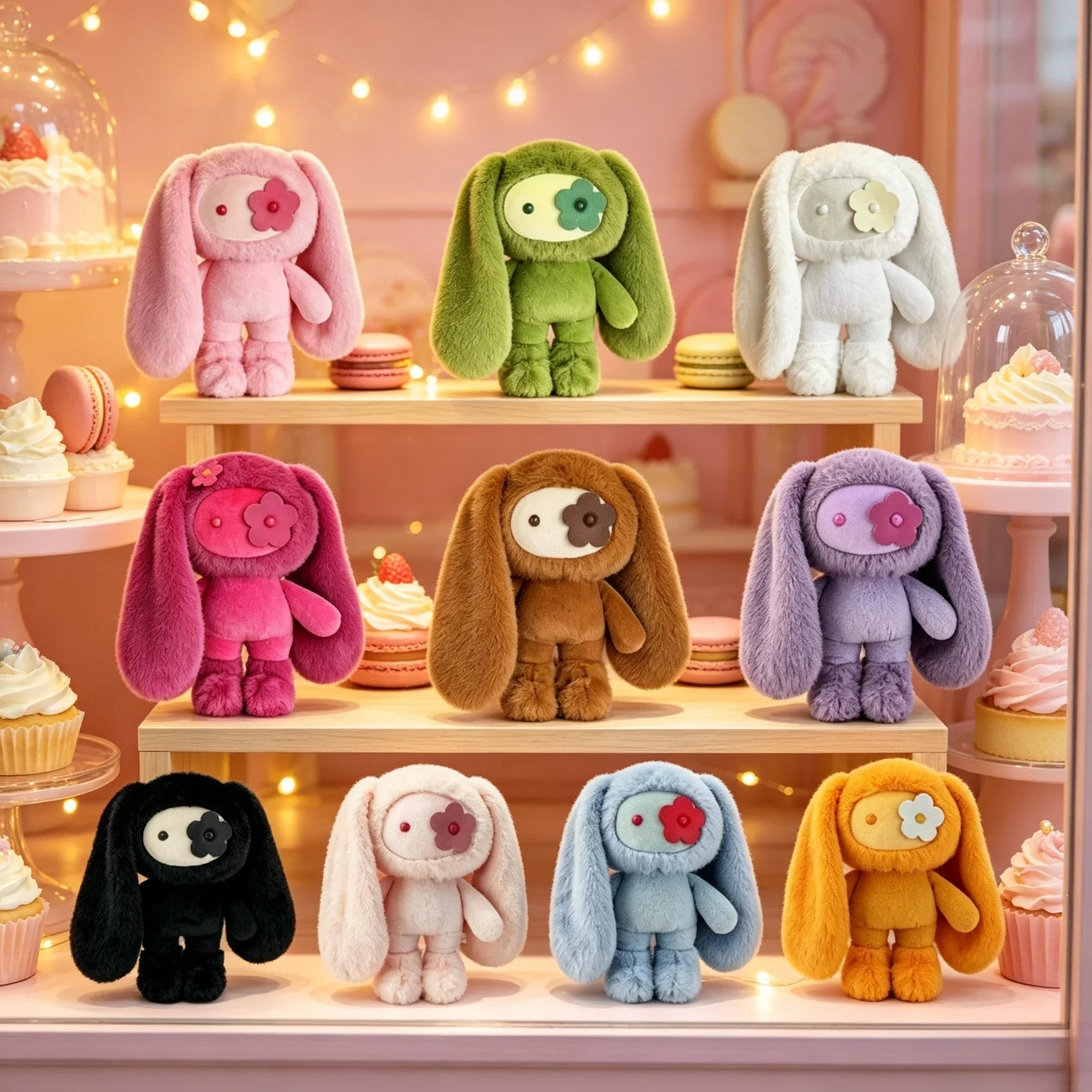 Niedlicher Juju-Kaninchen-Plüsch-Schlüsselanhänger, Blumenauge-Häschen, Stoffpuppe, Kawaii Langohren-Tierchen, Taschenanhänger, Autoschlüsselanhänger, Spielzeug, Geschenk für Mädchen – Detail 3