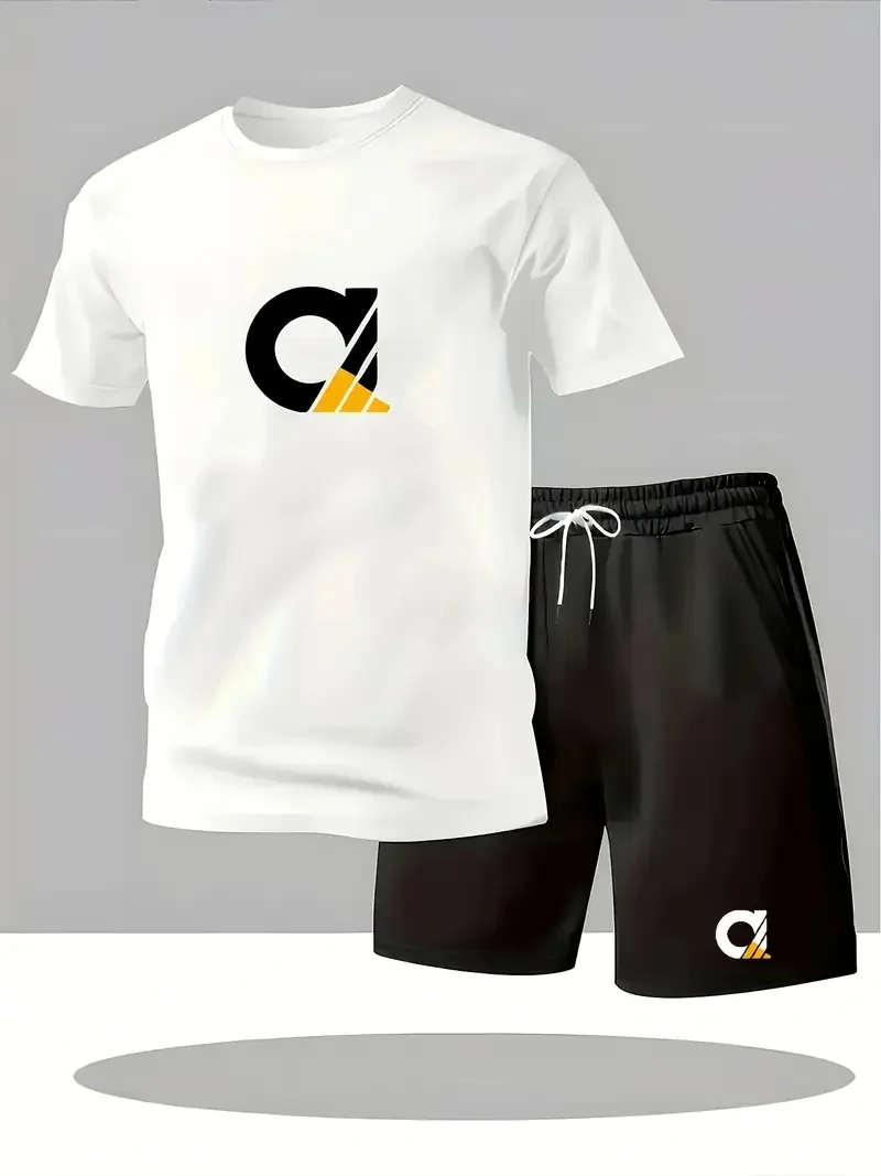 

Men's loose and trendy two-piece set_ summer short sleeved T-shirt and shorts, fashionable quick drying and breathable