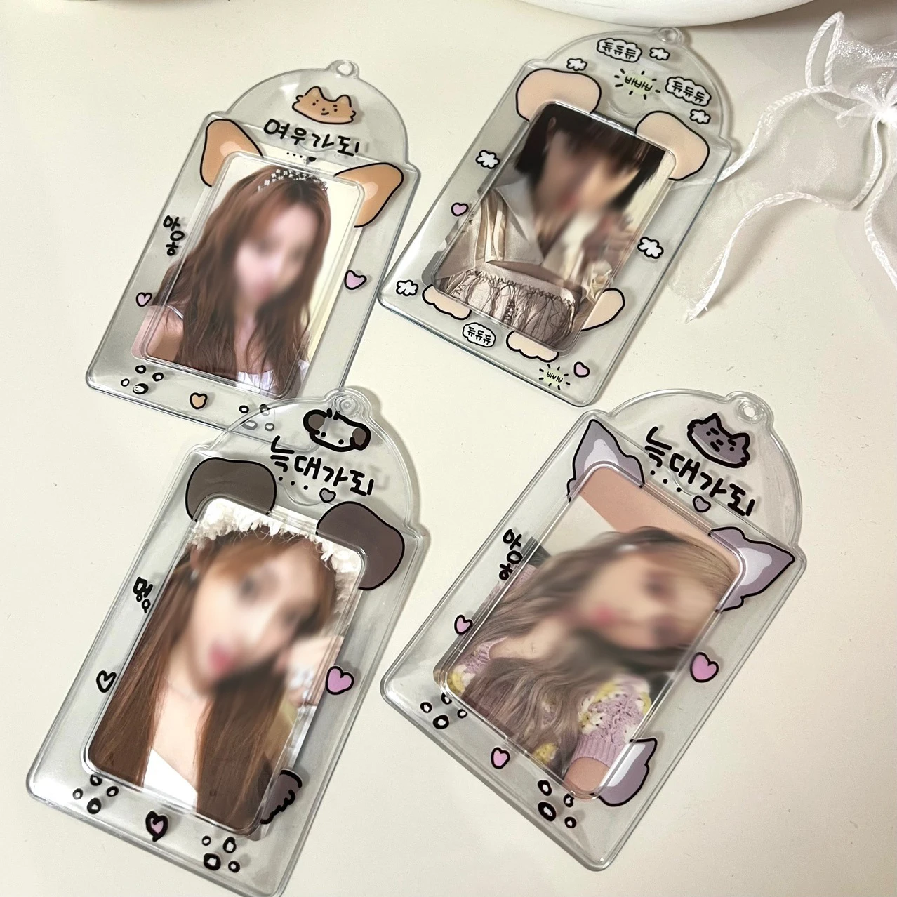 สัตว์น่ารัก Photocard ผู้ถือพวงกุญแจ,กรอบรูปผู้ถือป้าย ID PVC การ์ตูนสัตว์ Photo Card ผู้ถือจี้โซ่