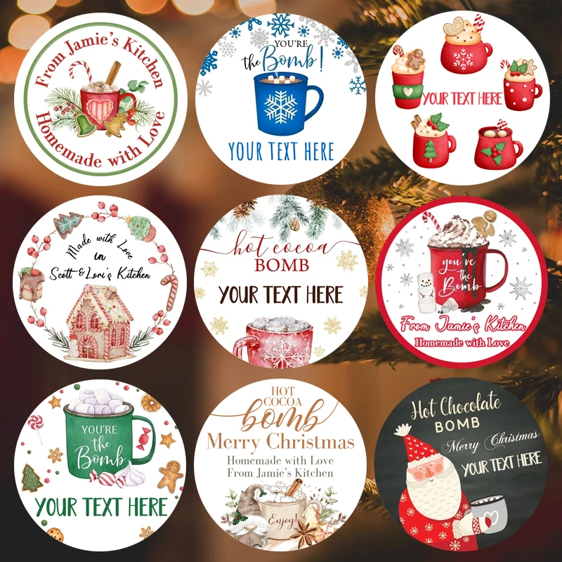 

Custom Merry Christmas Stickers Hot Cocoa Bomb Seal Label For DIY Gift Baking Package Envelope Thank You Sticker You're The Bomb