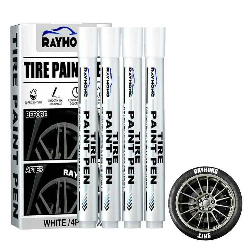 

4Pcs/set Car Tires Paint Pen Automotive Tire Painting Marker Waterproof Non-Fading Touchup Lettering Pen Car Accessories