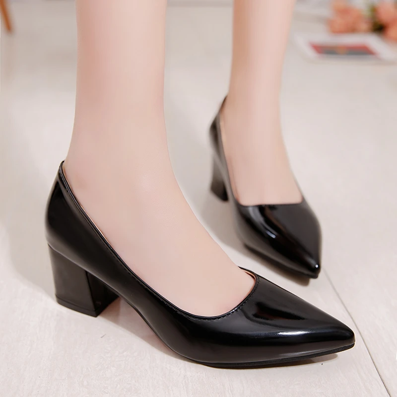 Black Ladies Pumps Medium Heel Nude Sexy High Heels Weeding Shoes Women Office Work Pumps Party Shoes Zapatos Para Muje
