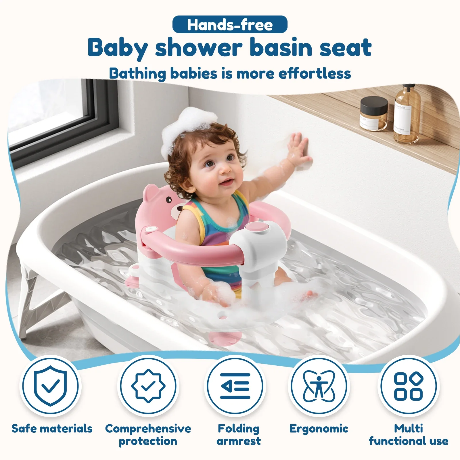 Baby Bath Seat with Armrest Support