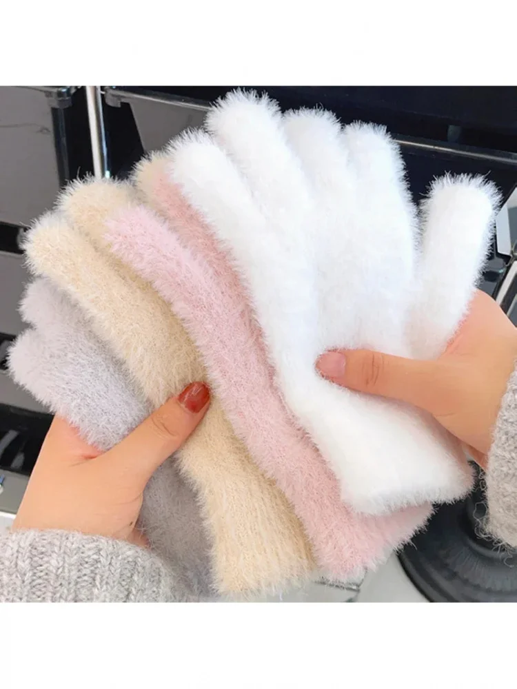 AliExpress NONE Winter Fashion Velvet Five Finger Plush Warm Gloves for Women Outdoor Cycling