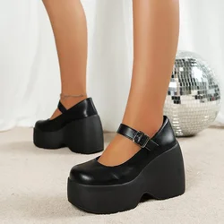 Women's Platform High Heels Gothic Lolita New Mary Jane Shoes Casual Woman Heeled Party Wedges Thick Bottom Pumps Black Loafers