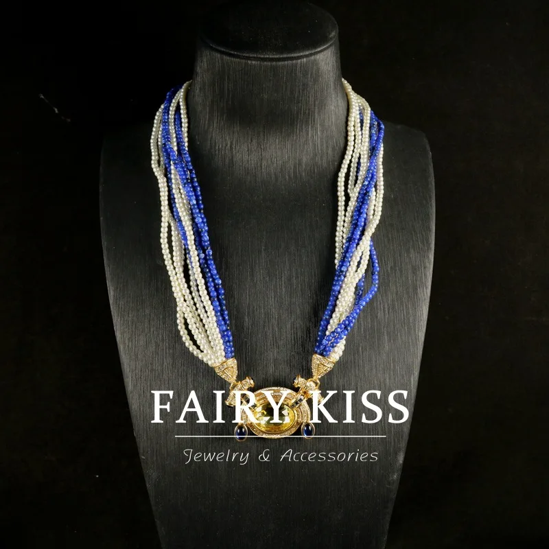 Fashionable hand-woven beaded diamond multi-layer necklace niche design short jewelry