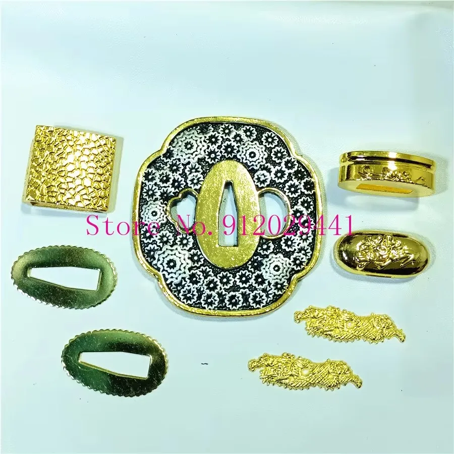 A Set Alloy Tsuba Fuchi Kashira Menuki Seppa Habaki For Japanese Sword Samurai Katana Fittings
