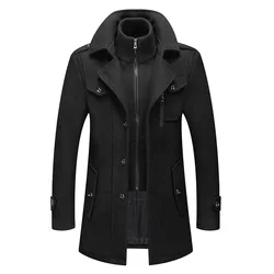 Autumn and Winter Men's Business Woolen Coat Fashionable Double Collar Cold-resistant Woolen Windbreaker Men's Outerwear Coat