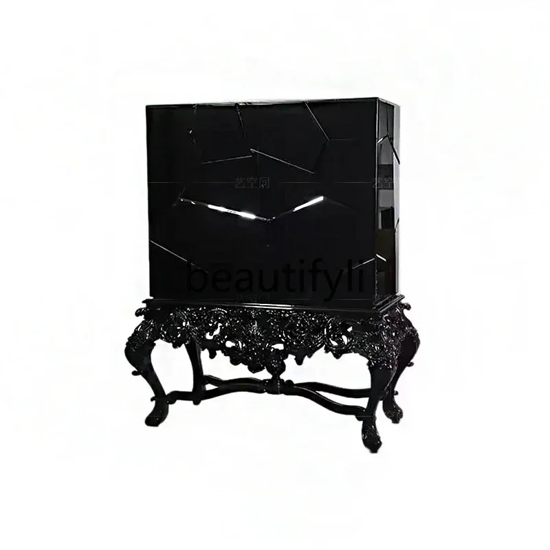 Light luxury high-end wine cabinet, simple solid wood storage cabinet, home living room designer display cabinet