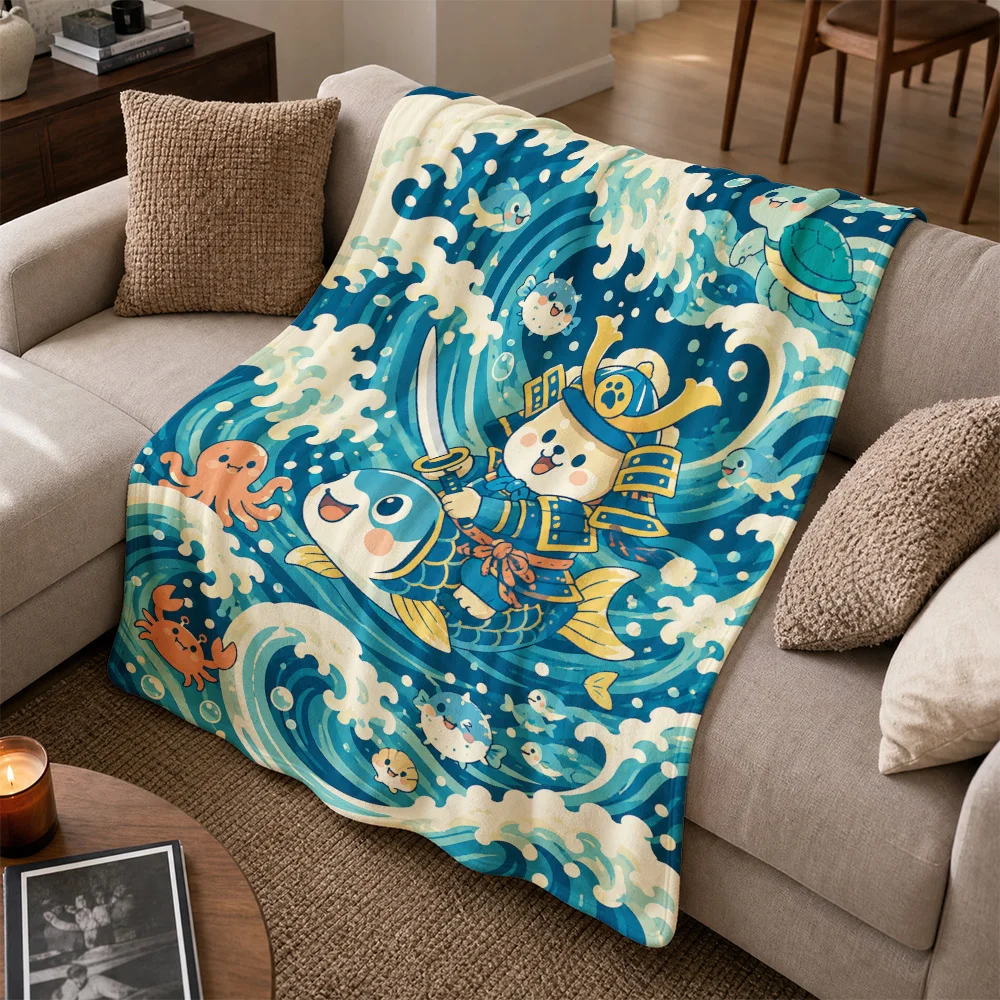 Decorative Ocean Pirate Sofa Throw Blanket Nautical Cartoon Beach Theme Cozy Plush Couch Cover Gift for Living Room Home Decorat