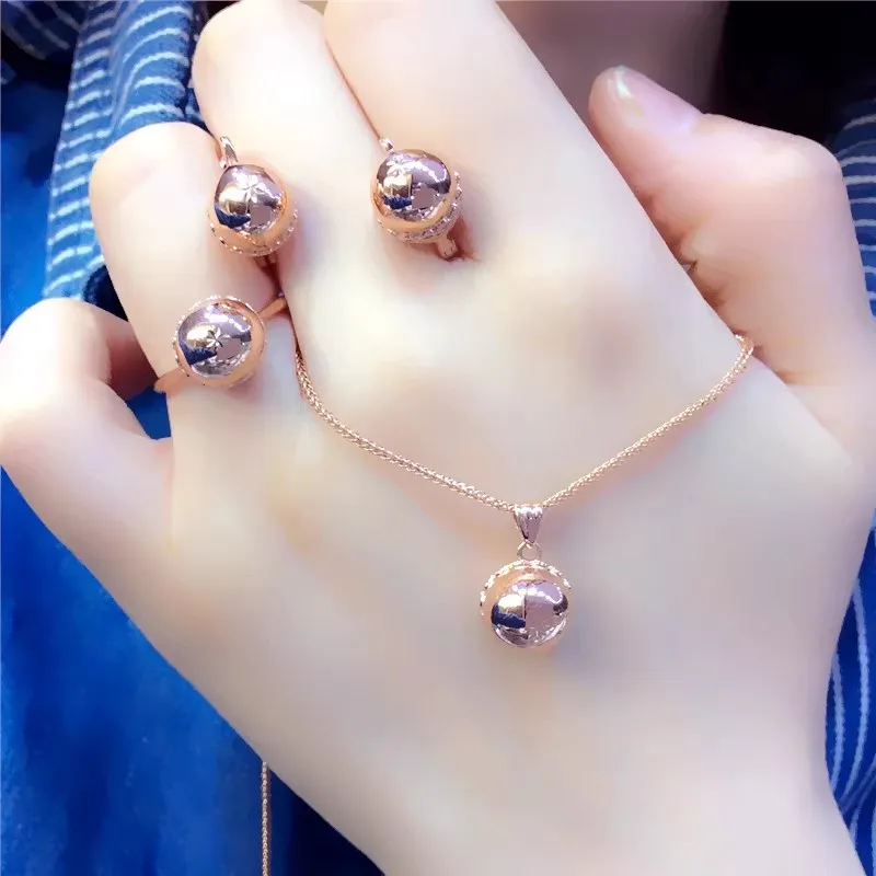 585 Purple Gold glossy Surface Round Bead jewelry sets Exquisite Light Luxury Plating 14k Rose Gold earrings for women necklace