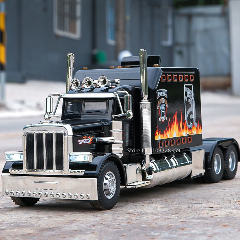 1:24 escala peterbilt389 modelos de brinquedo de carro liga diecast tratortruck brinquedos som luz portas abertas puxar para trás para crianças edutainment