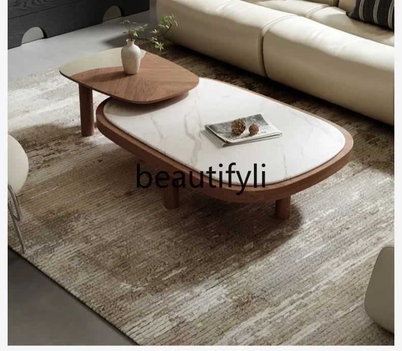 

Wabi-sabi wind coffee table combination wood grain cryolite designer household light luxury high-end coffee table