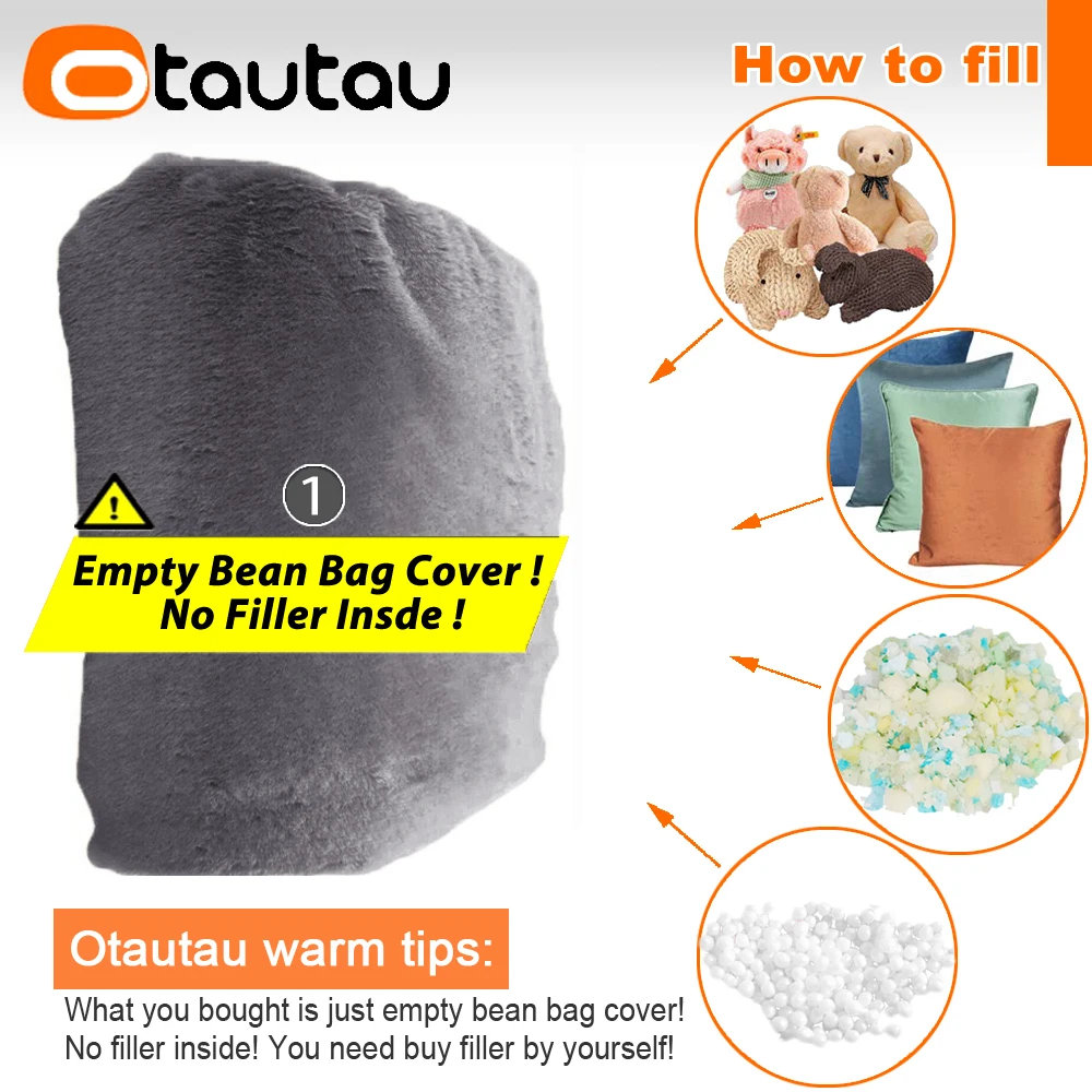 OTAUTAU Fluffy Faux Bunnyf Fur Bean Bag Cover Corner Pouf Cover DD003【No Filler Inside! You Need To Buy Filler By Yourself !】