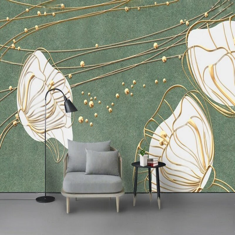 

Green modern and simple metal line flower TV luxurious home bedroom background wall