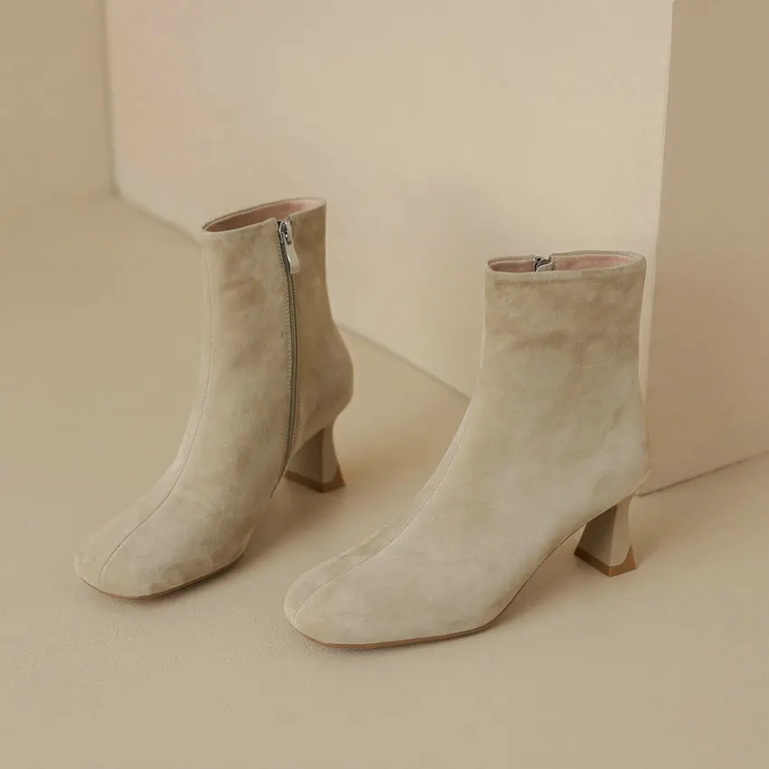 Qutaa mulheres camurça de couro ankle boots sapatos grossos de salto alto com zíper para escritório tamanho 34-39 outono e inverno 2022