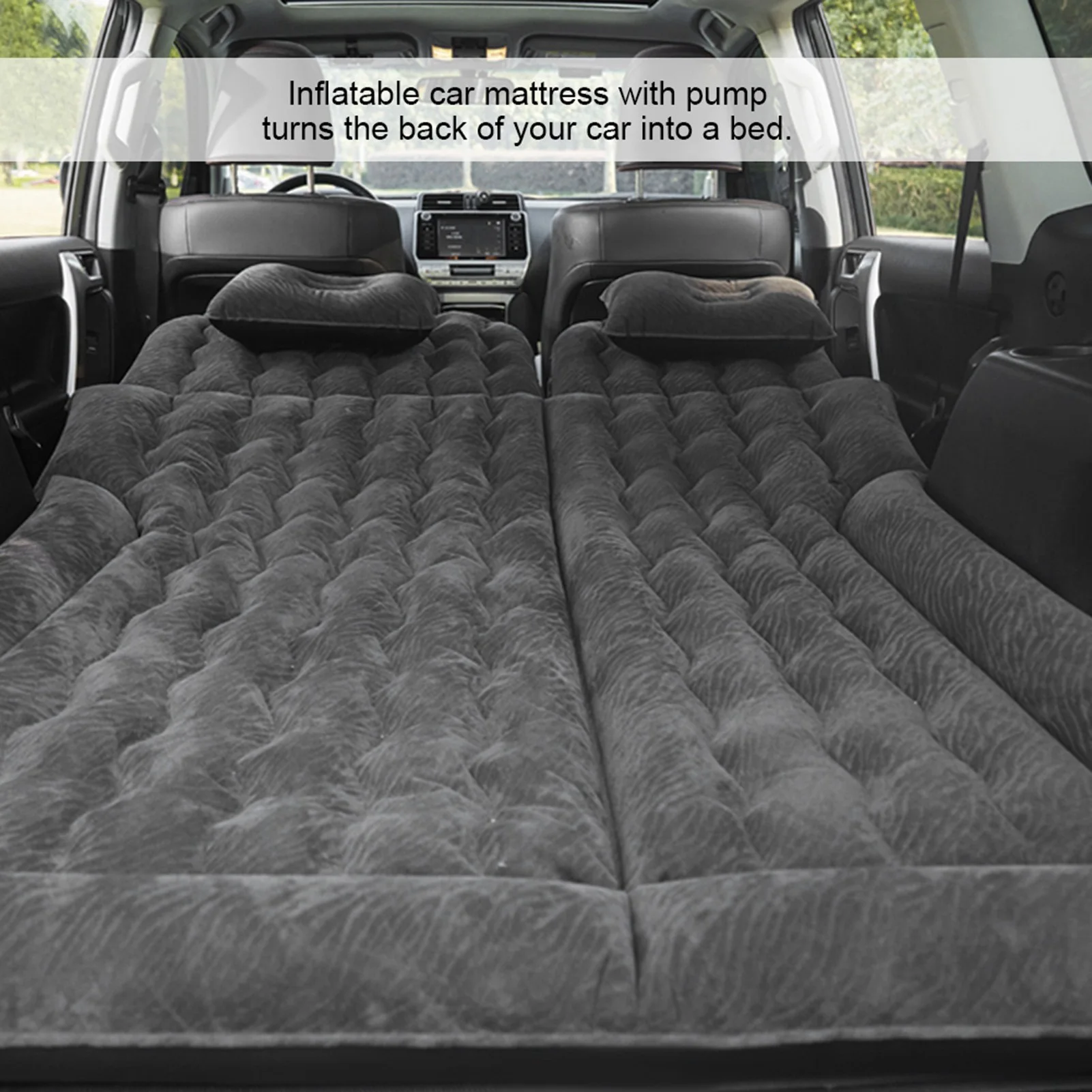 

Portable 2-in-1 Inflatable Travel Mattress Black - PVC Flocking Cushion for SUV Camping & Car Sleeping