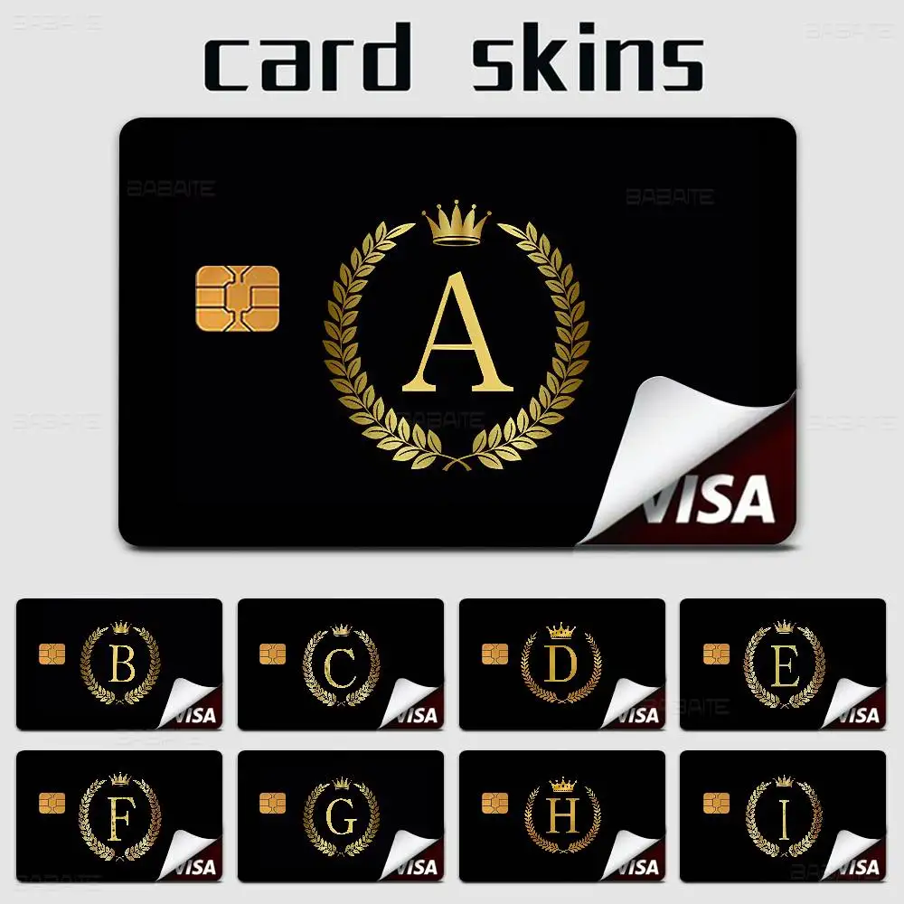 Black Golden Crown Letter Game Credit Card Skin Stickers No Adhesive Residue Water Proof for VISA Credit Card Subway Access Card