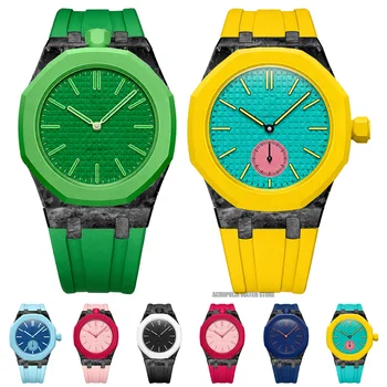 Obudowa z włókna węglowego + pasek z fluorokauczuku do AP X Swatch Royal Pop, zestaw modyfikacyjny, konwerter zegarka kieszonkowego na zegarek na rękę, zintegrowany.