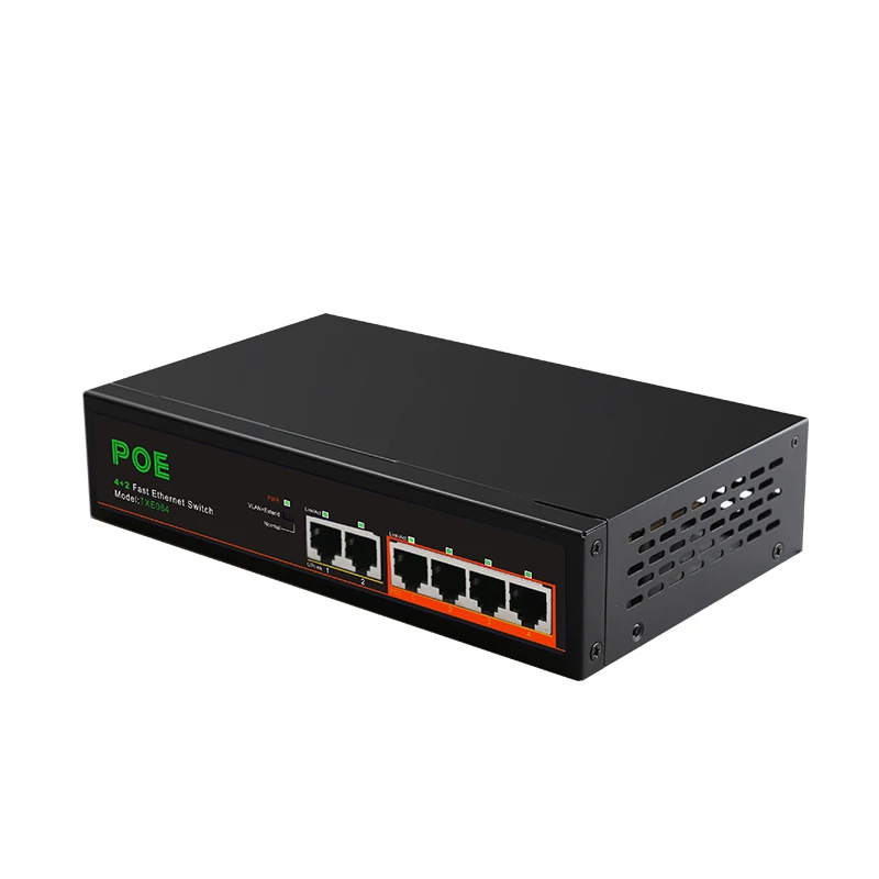 Switch Ethernet POE non gestito Uplink a 4 porte 10/100 Mbps PoE + 2 porte per telecamera IP Alimentazione interna Estendi fino a 250 M