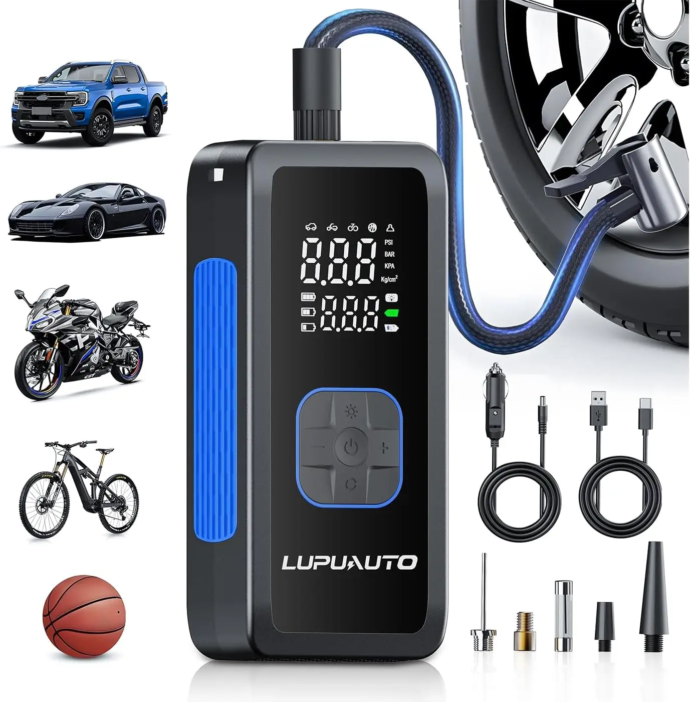 

Portable Tire Inflator 150PSI Air Pump with Gauge & LED Light for Car, Bike, Motorcycle, Balls