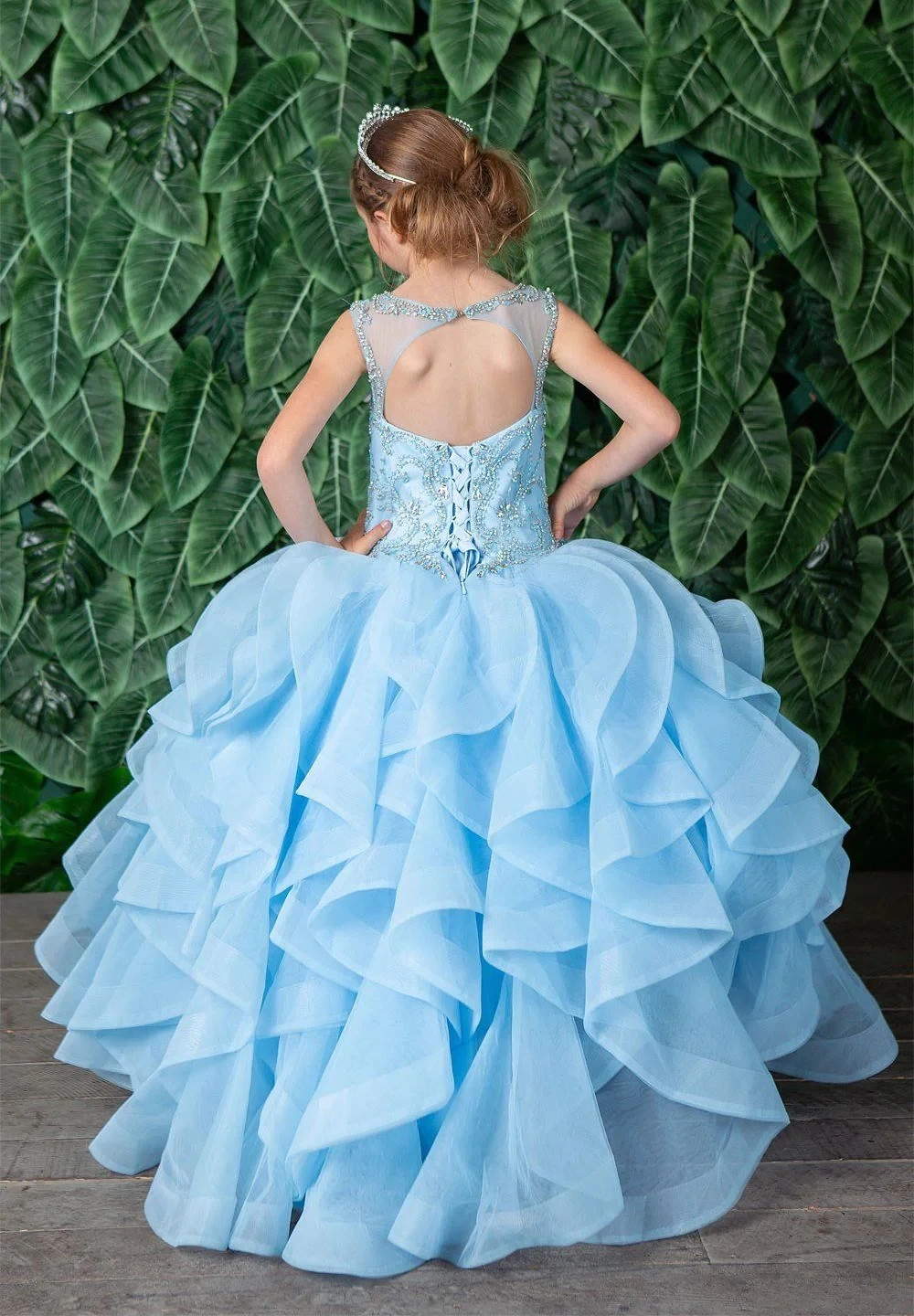 Himmelblau Mini Quince anera Kleider Ballkleid Schaufel Tüll Perlen Blumen mädchen Kleider für Hochzeiten mexikanischen Festzug Kleider Baby