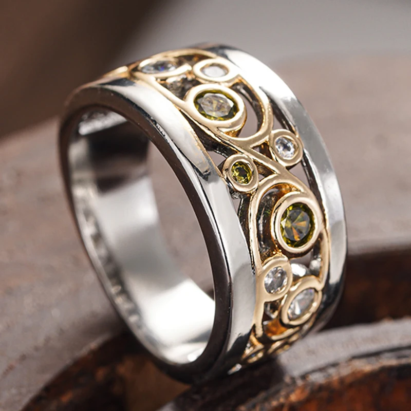 Huitan Stilvolle Ringe mit neuartigem Hohldesign, glänzende, neuartige zweifarbige Fingeraccessoires für Frauen, trendiger, brillanter Partyschmuck
