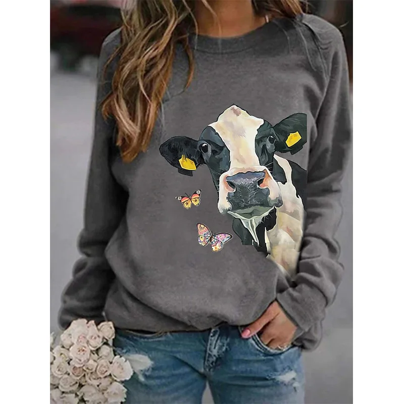 Butterfly Cow Graphic Sweatshirts 3D Print Hoodies Women Long Sleeve Y2k Hoodie Streetwear Oversized Pullovers Top Girl Clothing