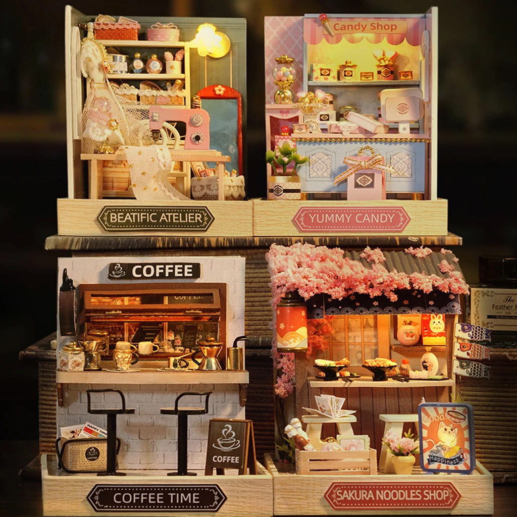 مجموعة نماذج منزلية "Happiness Studio" خشبية ثلاثية الأبعاد من OUZEY - مجموعة حرفية مصغرة مبتكرة، هدية ديكور مكتب منزلي للمراهقين #6