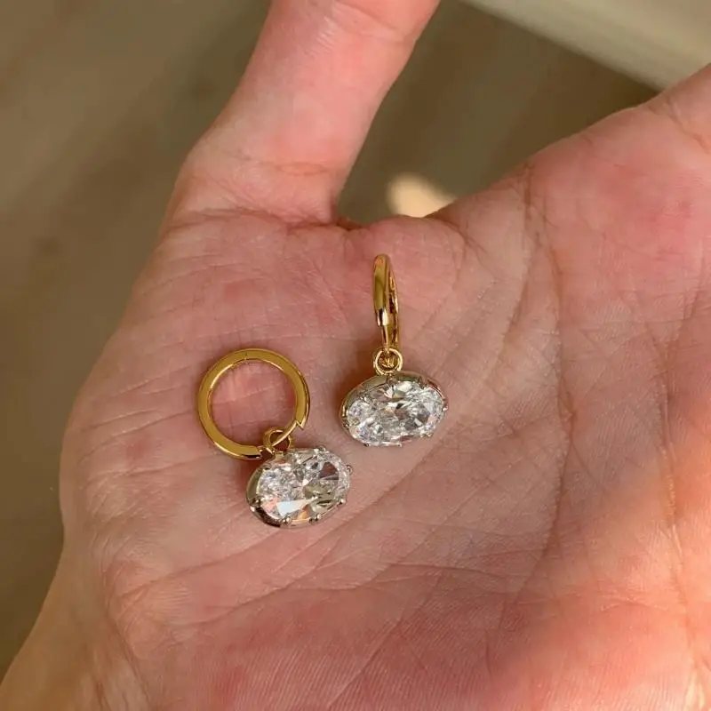 Fresh Minimalist Oval Diamond Drop Earrings Elegant Draped High-End Fashion for Women Party Banquet Accessories
