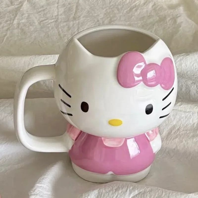 Kawaii سانريو الكرتون مرحبا كيتي الإبداعية القوس لطيف الكرتون كوب سيراميك سعة كبيرة القدح الحليب فنجان القهوة هدية عيد جديد
