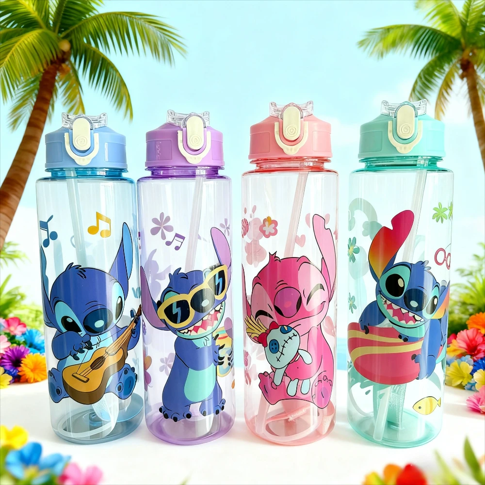 

Stitch Cartoon Children's Water Bottle Large Capacity Plastic Cup Portable Transparent Straw Cup Children's Birthday Gift 900ml